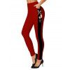Leggings de Noël Leggings skinny à imprimé Père Noël, élan, flocon de neige et blocs de couleur - Rouge Vineux S | US 4