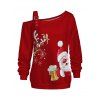 Sweat-shirt de Noël Père Noël Elk Flocon de neige Imprimé Boucle Col incliné Sweat-shirt - Rouge Vineux XXXXXL | US 20