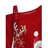 Sweat-shirt de Noël Père Noël Elk Flocon de neige Imprimé Boucle Col incliné Sweat-shirt - Rouge Vineux XXXXXL | US 20