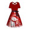 Robe de Noël à imprimé bonhomme de neige et flocon de neige, robe croisée avec ceinture - Rouge L | US 8-10