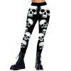 Leggings gothiques d'Halloween imprimés têtes de mort, leggings skinny taille haute élastiques - Noir XXL | US 14