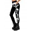 Leggings gothiques d'Halloween imprimés têtes de mort, leggings skinny taille haute élastiques - Noir XXL | US 14