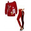 Christmas Couple Outfit Santa Claus Elk  Print Buckle Sweatshirt and Leggings Set - Rouge S | US 4