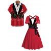 Christmas Couple Outfit Bell Snowflake 3D Print Crossover Belt Dress and Shirt Set - Rouge S | US 4