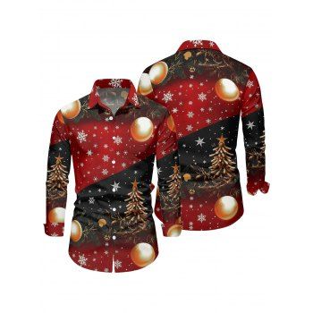 Holiday Couple Outfit Snowflake Christmas Tree Print Belt Dress and Shirt Set