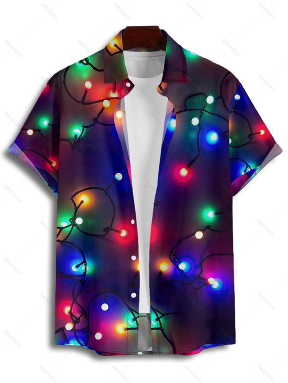 Chemise de Noël pour homme, imprimé chaîne éclair, boutonnée - Noir 5XL