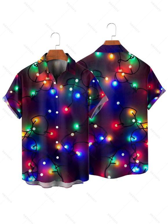 Chemise de Noël pour homme, imprimé chaîne éclair, boutonnée - Noir 5XL