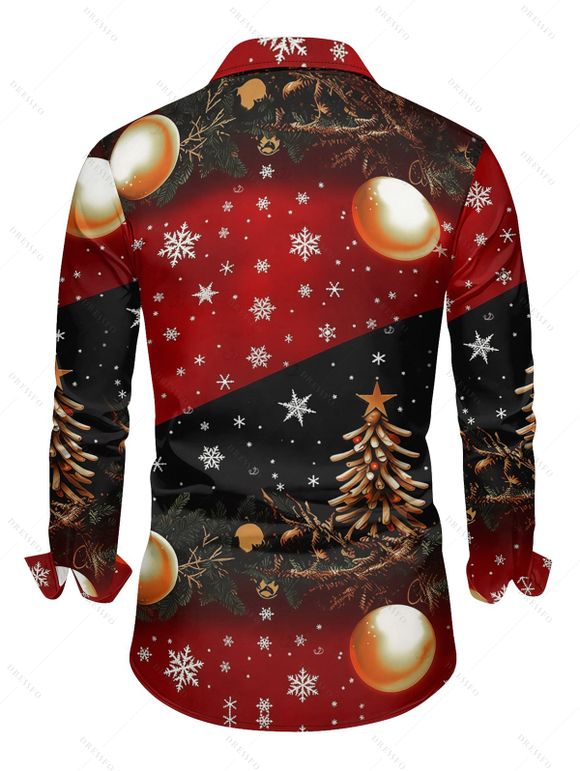Chemise de vacances pour homme à manches longues avec imprimé sapin de Noël et flocons de neige - Rouge 5XL