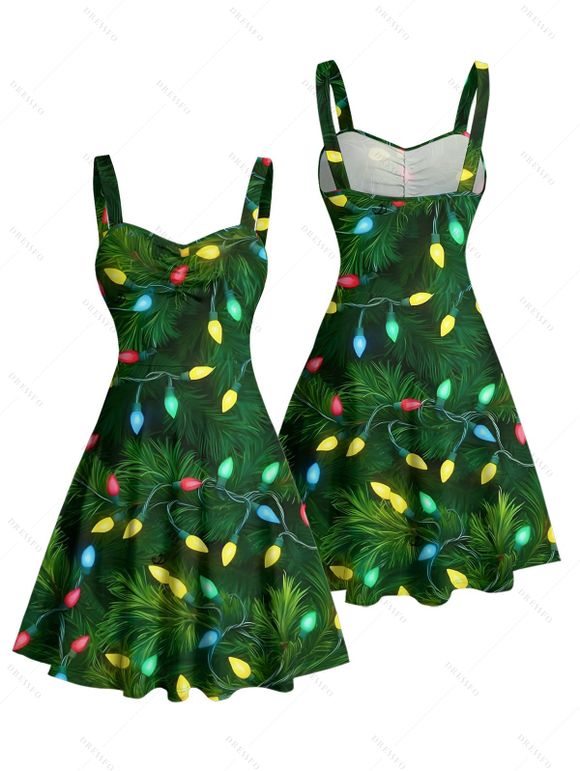 Robe de vacances à imprimé éléments de sapin de Noël et col en cœur - PLANT GREEN XXXXXL | US 20