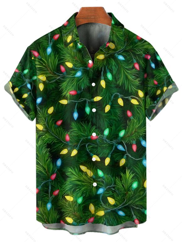 Holiday Couple Outfit Christmas Tree Elements Print Dress and Shirt Set - PLANT GREEN S | US 4