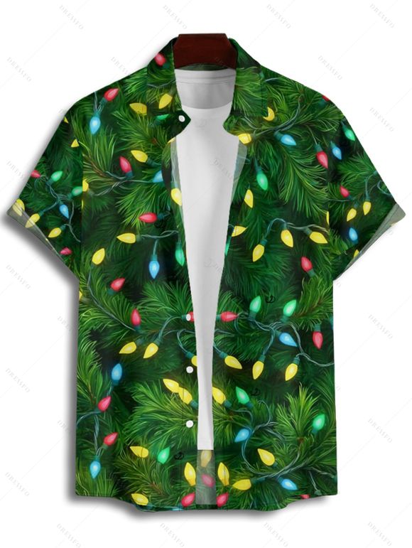 Holiday Couple Outfit Christmas Tree Elements Print Dress and Shirt Set - PLANT GREEN S | US 4