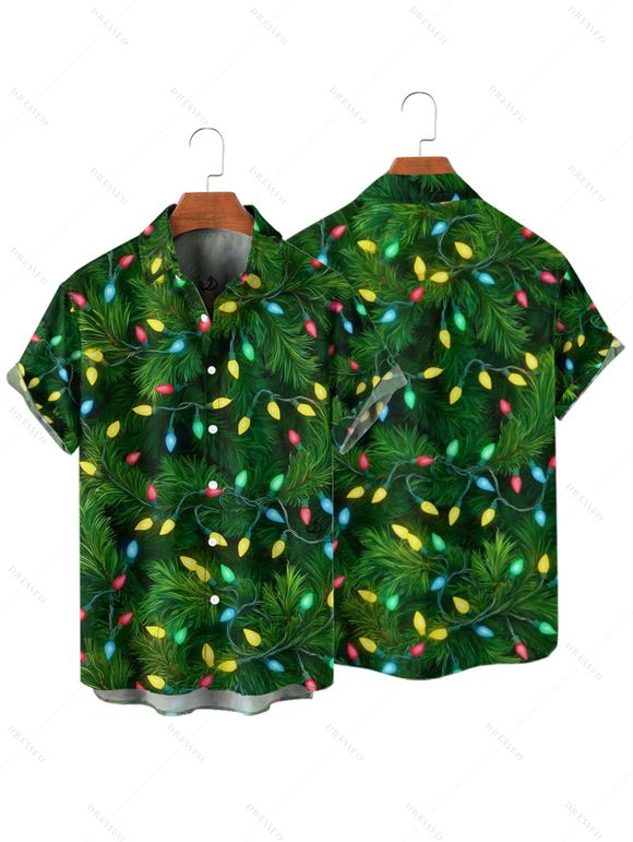 Holiday Couple Outfit Christmas Tree Elements Print Dress and Shirt Set - PLANT GREEN S | US 4