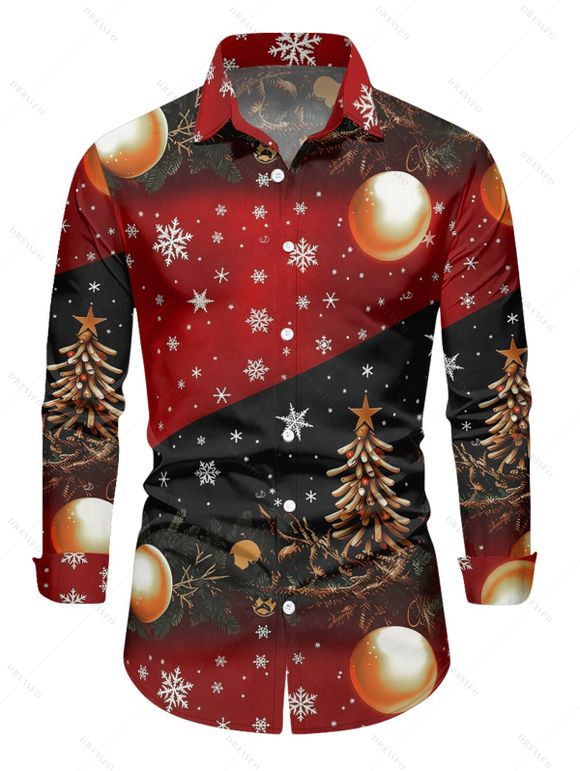 Holiday Couple Outfit Snowflake Christmas Tree Print Belt Dress and Shirt Set - Noir S | US 4