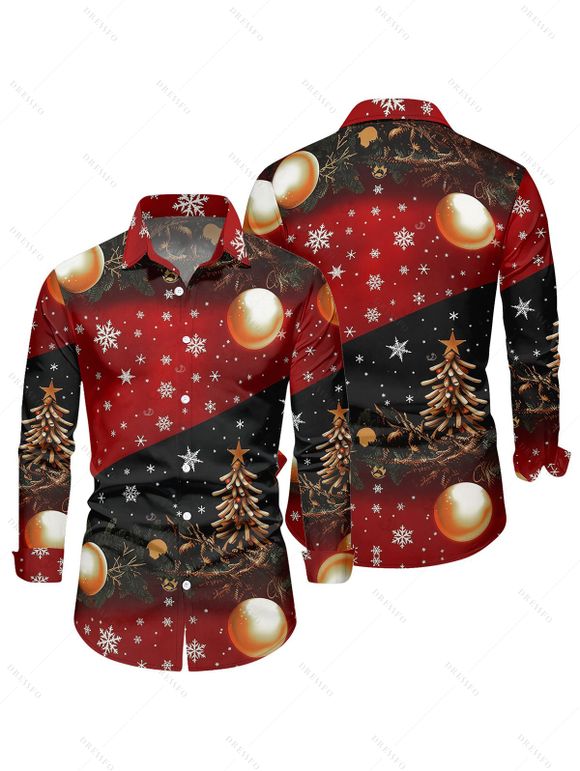 Holiday Couple Outfit Snowflake Christmas Tree Print Belt Dress and Shirt Set - Noir S | US 4