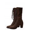 Solid Color Chunky Heel Lace Up Mid Calf Boots - Brun EU 35