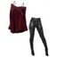 Women Outfit Solid Color Faux Pearl Crossover Sweater and Buckle Leggings Set - Rouge Vineux S | US 4