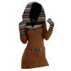 Women Outfit Ethnic Print Skew Neck O Ring Knitted Dress and Earrings Boots Set - café S | US 4