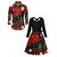 Holiday Couple Outfit Snowflake Christmas Tree Print Belt Dress and Shirt Set - Noir S | US 4