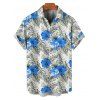 Vacation Couple Outfit Hibiscus Floral Leaf Pattern Geometric Lace Panel Hollow Out Long Dress and Button Up Shirt Casual Matching Outfit - Bleu S | US 4
