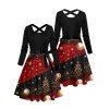 Robe de vacances à imprimé sapin de Noël et flocons de neige, à blocs de couleurs, avec ceinture croisée - Noir XXXXXL | US 20