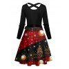 Robe de vacances à imprimé sapin de Noël et flocons de neige, à blocs de couleurs, avec ceinture croisée - Noir XXXXXL | US 20