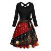 Robe de vacances à imprimé sapin de Noël et flocons de neige, à blocs de couleurs, avec ceinture croisée - Noir XXXXXL | US 20