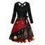 Robe de vacances à imprimé sapin de Noël et flocons de neige, à blocs de couleurs, avec ceinture croisée - Noir XXXXXL | US 20