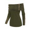 Pull à épaules dénudées, boutonnage faux, couleur unie, manches longues - Vert Armée XXL