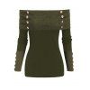 Pull à épaules dénudées, boutonnage faux, couleur unie, manches longues - Vert Armée XXL