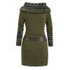 Women Outfit Ethnic Print Skew Neck O Ring Knitted Dress and Earrings Boots Set - Vert Armée S | US 4
