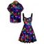 Christmas Couple Outfit Snowflake Colored Printed Dress and Shirt Set - Noir S | US 4