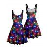 Christmas Couple Outfit Snowflake Colored Printed Dress and Shirt Set - Noir S | US 4