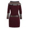 Women Outfit Ethnic Print Skew Neck O Ring Knitted Dress and Earrings Boots Set - Rouge Vineux S | US 4