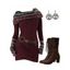 Women Outfit Ethnic Print Skew Neck O Ring Knitted Dress and Earrings Boots Set - Rouge Vineux S | US 4