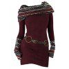 Women Outfit Ethnic Print Skew Neck O Ring Knitted Dress and Earrings Boots Set - Rouge Vineux S | US 4