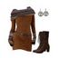 Women Outfit Ethnic Print Skew Neck O Ring Knitted Dress and Earrings Boots Set - Rouge Vineux S | US 4