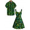 Holiday Couple Outfit Christmas Tree Elements Print Dress and Shirt Set - PLANT GREEN S | US 4