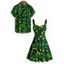 Holiday Couple Outfit Christmas Tree Elements Print Dress and Shirt Set - PLANT GREEN S | US 4