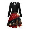 Holiday Couple Outfit Snowflake Christmas Tree Print Belt Dress and Shirt Set - Noir S | US 4