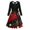 Holiday Couple Outfit Snowflake Christmas Tree Print Belt Dress and Shirt Set - Noir S | US 4