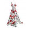 Robe longue de vacances à motif floral et feuilles, panneau en dentelle géométrique, ajourée, bretelles spaghetti, ligne A - Rouge S | US 4