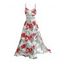 Robe longue de vacances à motif floral et feuilles, panneau en dentelle géométrique, ajourée, bretelles spaghetti, ligne A - Rouge S | US 4