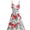 Robe longue de vacances à motif floral et feuilles, panneau en dentelle géométrique, ajourée, bretelles spaghetti, ligne A - Rouge S | US 4