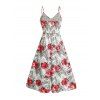 Robe longue de vacances à motif floral et feuilles, panneau en dentelle géométrique, ajourée, bretelles spaghetti, ligne A - Rouge S | US 4