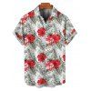 Chemise de vacances pour homme à motif de fleurs d'hibiscus, boutonnée et retroussée, à manches courtes, décontractée - Rouge S