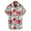 Chemise de vacances pour homme à motif de fleurs d'hibiscus, boutonnée et retroussée, à manches courtes, décontractée - Rouge S