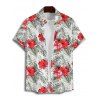 Chemise de vacances pour homme à motif de fleurs d'hibiscus, boutonnée et retroussée, à manches courtes, décontractée - Rouge S