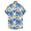 Chemise de vacances pour homme à motif de fleurs d'hibiscus, boutonnée et retroussée, à manches courtes, décontractée - Bleu 3XL