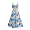 Vacation Couple Outfit Hibiscus Floral Leaf Pattern Geometric Lace Panel Hollow Out Long Dress and Button Up Shirt Casual Matching Outfit - Bleu S | US 4