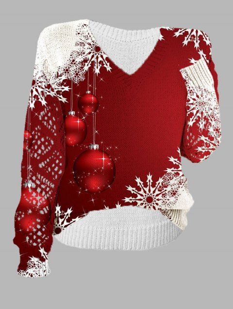 Pull de Noël en tricot à imprimé flocons de neige et blocs de couleur